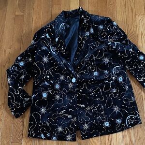 Vici Black Velvet Blazer with Blue Embroidery